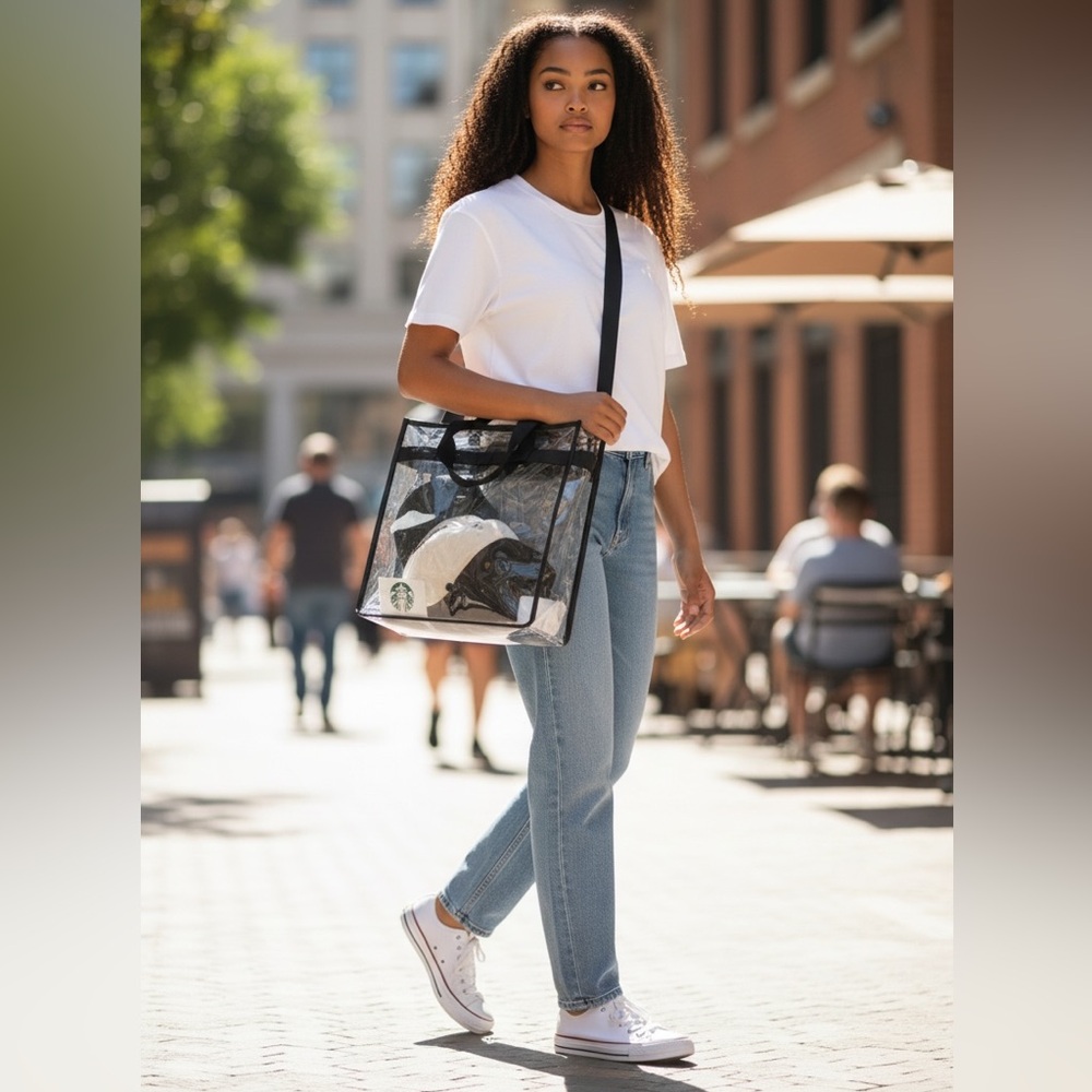 Officially Approved Clear Stadium Tote Bag with Crossbody Strap Black Trim